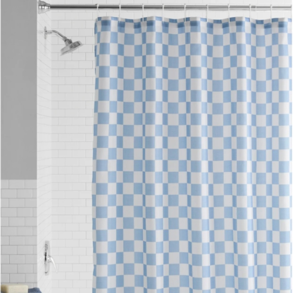 Mainstays Blue Check Printed Fabric Shower Curtain, 72" x 72"